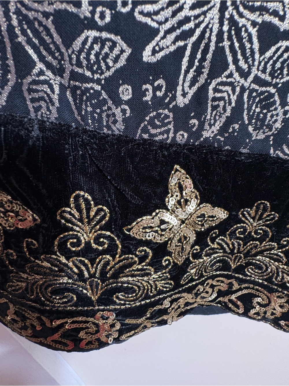 Soft Surroundings Petite Large Maxi Skirt Black Gold Velvet Sequin Boho Luxe - Picture 4 of 12